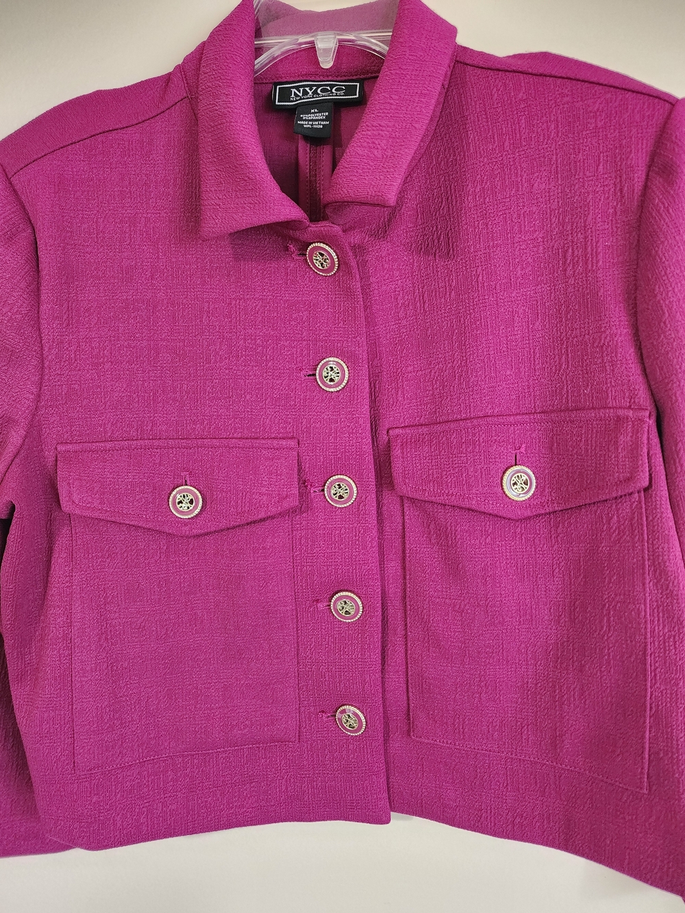 NYC Fuchsia Button-Front Cropped Blazer - Picture 3 of 5